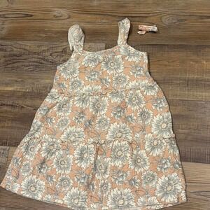 Rabbit & Bear 6T‎ Organic quilted Dress with white and gray floral boho print
